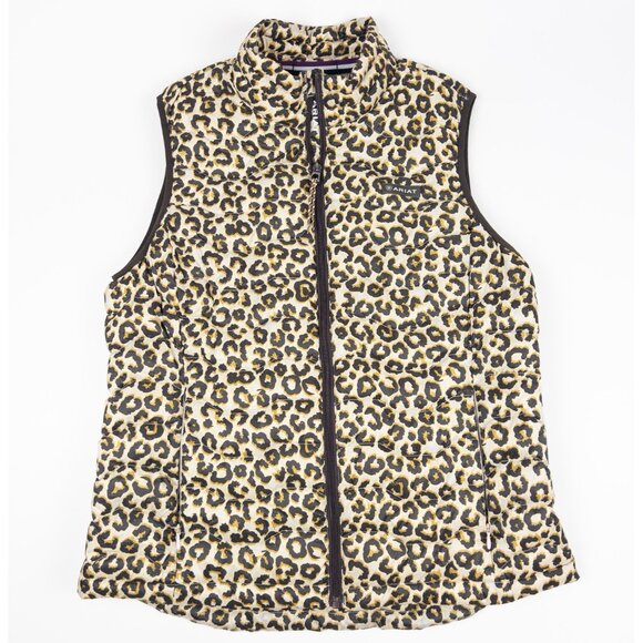 Ariat Ideal Duck Down Vest Women's Large Leopard Print Puffer Full Zip Packable - Picture 2 of 12